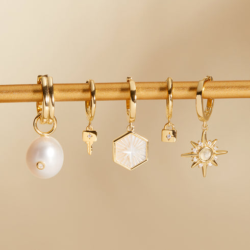 Gold Pearl Drop Sparkle Huggie Hoop Earrings